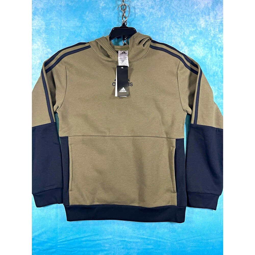 adidas Unisex Kids Pullover Fleece Hoodie Colorblock Logo Green/Black 14-16